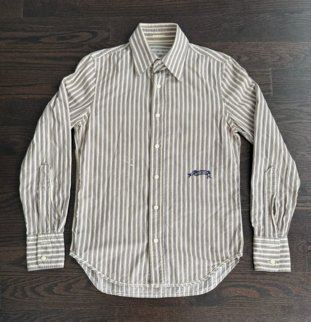 Diesel Striped Long Sleeve Button Up Shirt With Embroidered Logo